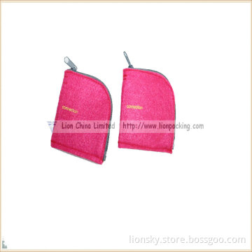 Jewelry False Eyelashes Small Zipper Red Felt Bag
